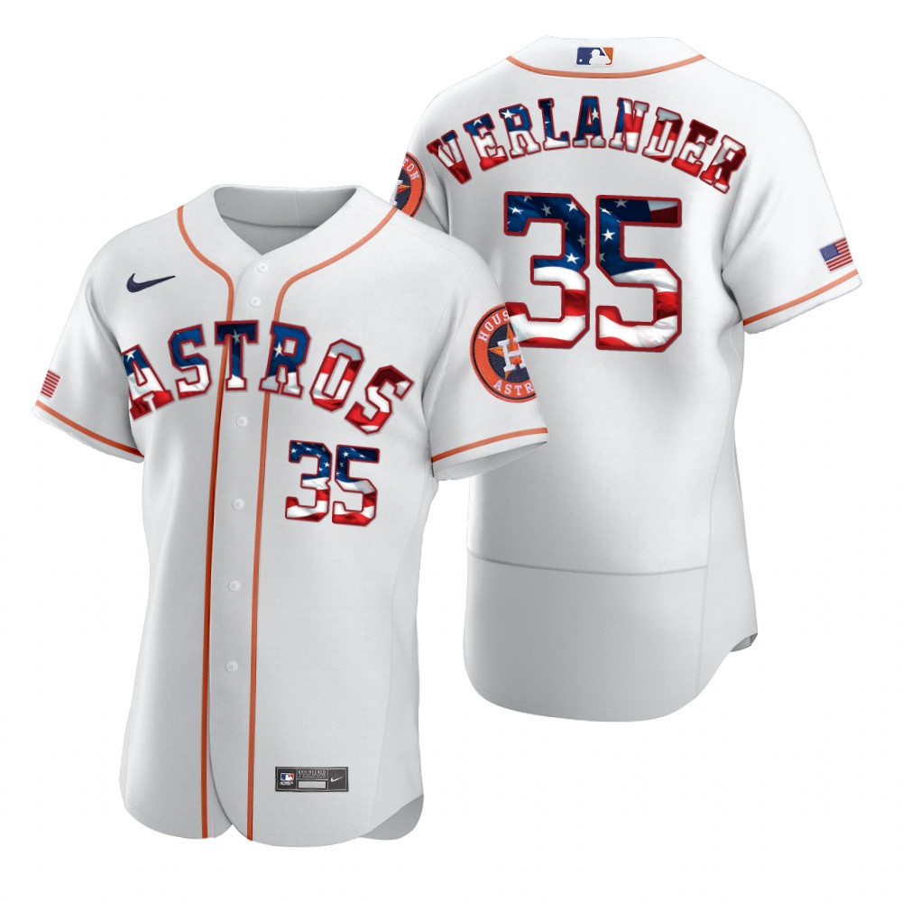 Houston Astros 35 Justin Verlander Men Nike White Fluttering USA Flag Limited Edition Authentic MLB Jersey